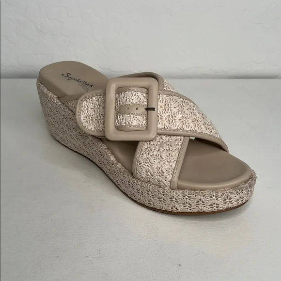 Seychelles Calli buckle crisscross woven cream platform sandals size 9.5 - Picture 2 of 13